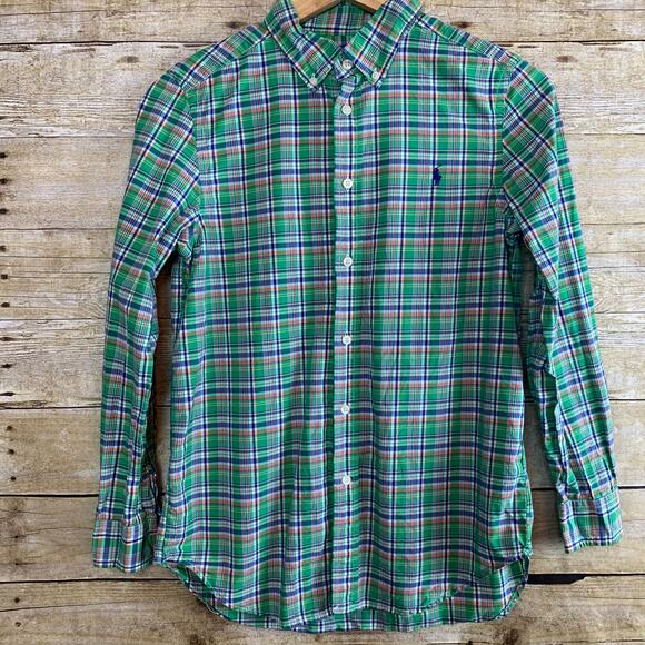 Ralph Lauren Green Plaid Button Down Boys Large - Picture 1 of 4
